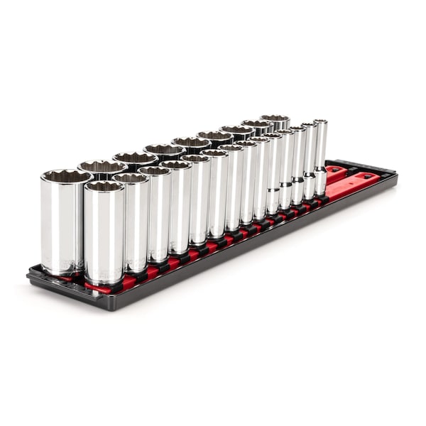 1/2 Inch Drive Deep 12-Point Socket Set with Rails, 23-Piece (10-32 mm)